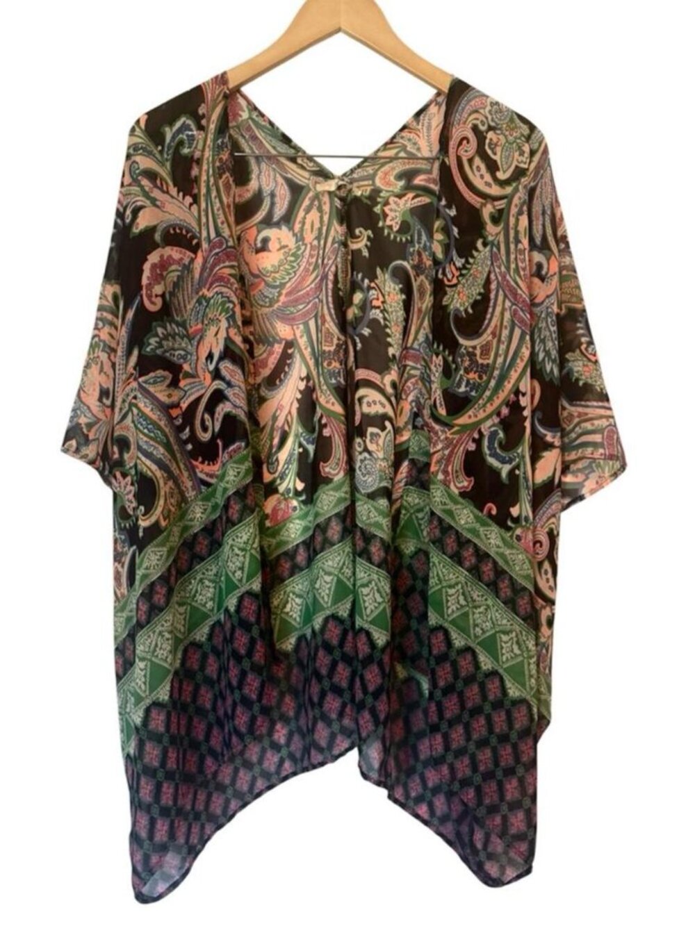 💚NWOT A'Gaci Women’s Paisley Boho Chic Festival Flowy Open Kimono Blouse Top L